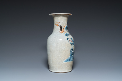 A Chinese blue, white and copper-red Nanking vase, Chenghua mark, 19th C.