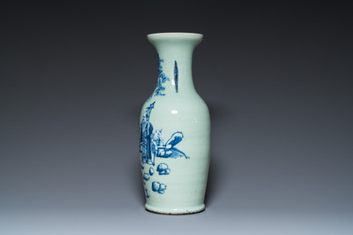 A Chinese blue and white celadon-ground 'immortals' vase, 19th C.