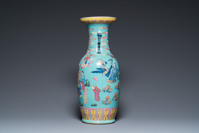 A Chinese famille rose turquoise-ground 'immortals' vase, 19th C.