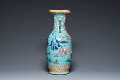 A Chinese famille rose turquoise-ground 'immortals' vase, 19th C.