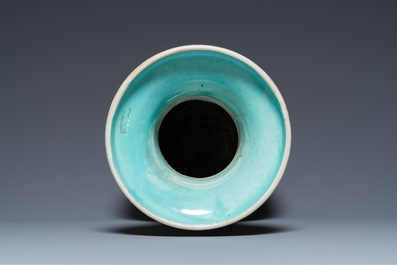 A Chinese famille rose turquoise-ground 'immortals' vase, 19th C.