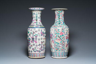 Deux vases en porcelaine de Chine famille rose, 19&egrave;me