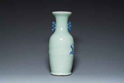 A Chinese blue and white celadon-ground 'immortals' vase, 19th C.