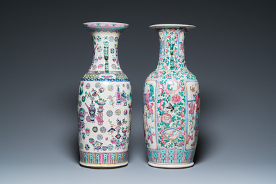 Deux vases en porcelaine de Chine famille rose, 19&egrave;me