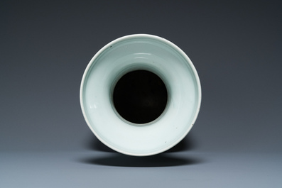 A Chinese blue and white celadon-ground 'immortals' vase, 19th C.