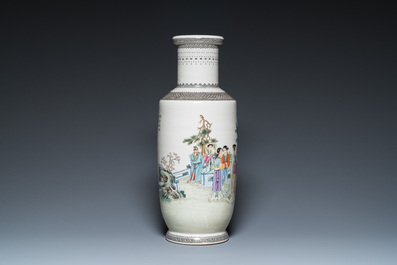 A Chinese famille rose rouleau vase, Qianlong mark, Republic