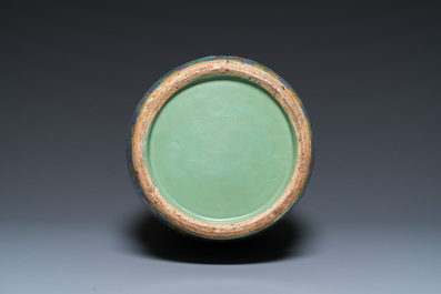 A Chinese famille rose turquoise-ground 'immortals' vase, 19th C.