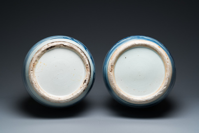 A pair of Chinese blue and white 'Sanxing' vases, Jiaqing