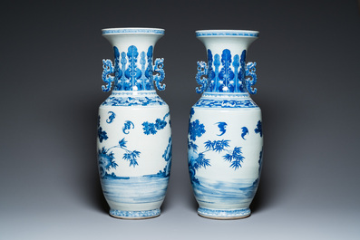 A pair of Chinese blue and white 'Sanxing' vases, Jiaqing