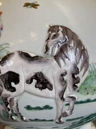 An impressive large relief-molded Chinese famille rose 'Twelve zodiac animals' vase, Qianlong mark, 19th C.