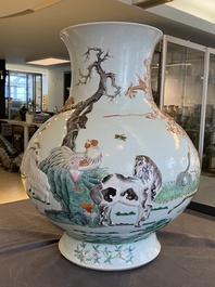 An impressive large relief-molded Chinese famille rose 'Twelve zodiac animals' vase, Qianlong mark, 19th C.