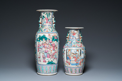 Two Chinese famille rose 'court scene' vases, 19th C.