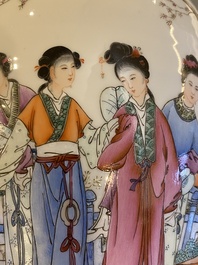 A Chinese famille rose 'ladies in the garden' vase, Qianlong mark, 20th C.