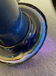 A Chinese monochrome blue-glazed kendi with silvered copper mounts, Qianlong