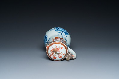 A Chinese blue and white covered ewer, a bowl and two sauceboats, Kangxi/Qianlong
