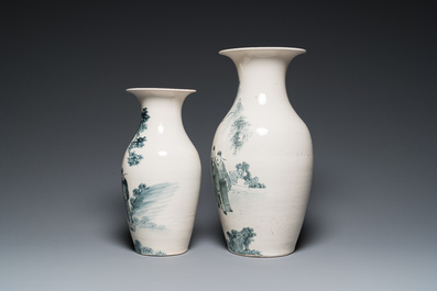 Two Chinese grisaille vases, one with a Jinhe 錦合 mark, Fengxi Chaozhou kilns, 19/20th C.