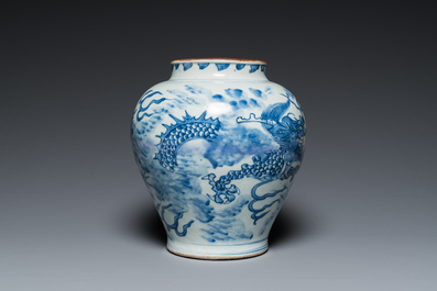A Chinese blue and white 'dragon' vase, Shunzhi