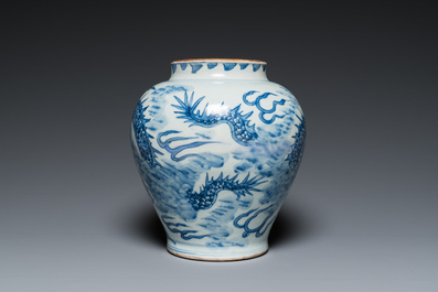 A Chinese blue and white 'dragon' vase, Shunzhi