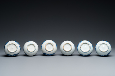 Six Chinese blue and white rosewater sprinklers, Kangxi