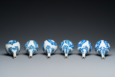Six Chinese blue and white rosewater sprinklers, Kangxi
