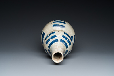 A Chinese blue and white crackle-glazed double gourd 'trigrams' vase, probably  Ming