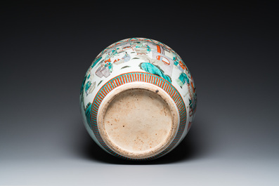 A Chinese famille verte 'silk production' fish bowl, 19th C.