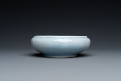 A Chinese monochrome lavender-blue brush washer, Kangxi mark, 19th C.