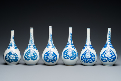 Six Chinese blue and white rosewater sprinklers, Kangxi