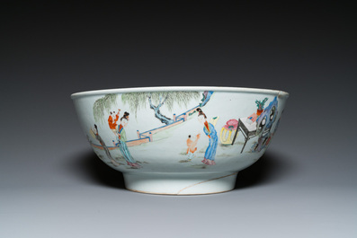 A large Chinese 'ladies and playing children' famille rose bowl, Yongzheng