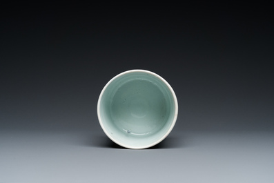 A Chinese blue and white 'landscape' brush pot, probably Kangxi