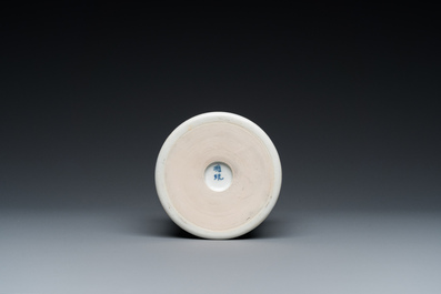 A Chinese blue and white 'landscape' brush pot, probably Kangxi