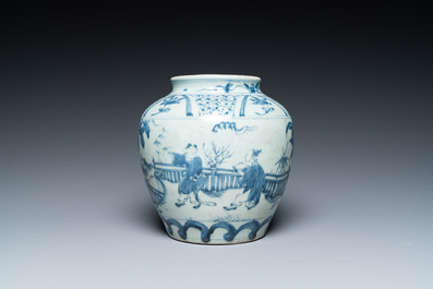 A Chinese blue and white vase with go-players, probably Southern China, 17th C.