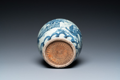A Chinese blue and white vase with go-players, probably Southern China, 17th C.