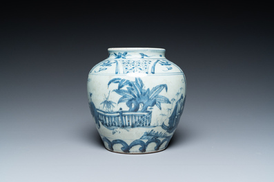 A Chinese blue and white vase with go-players, probably Southern China, 17th C.