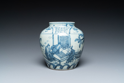 A Chinese blue and white vase with go-players, probably Southern China, 17th C.