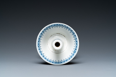 A Chinese blue and white 'Bleu de Hue' candlestick for the Vietnamese market, 18/19th C.
