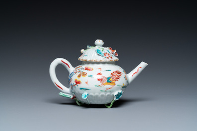 A Chinese famille rose 'rooster' teapot and cover, Yongzheng