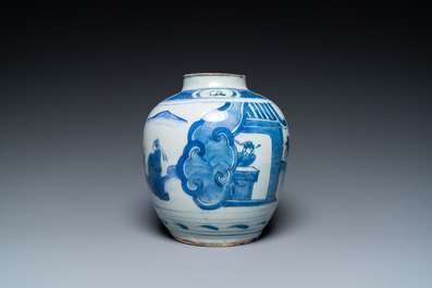 A Chinese blue and white jar, late Ming