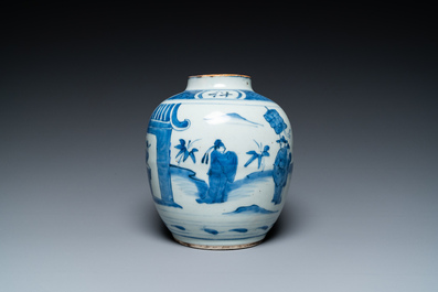 A Chinese blue and white jar, late Ming