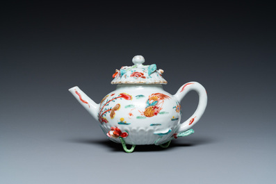 A Chinese famille rose 'rooster' teapot and cover, Yongzheng