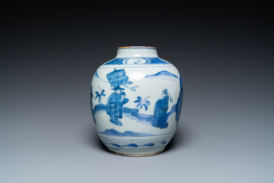 A Chinese blue and white jar, late Ming