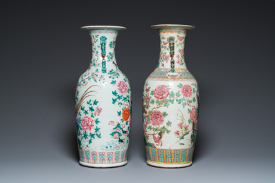 Two Chinese famille rose vases with birds among blossoming branches, 19th C.