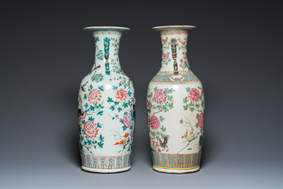 Two Chinese famille rose vases with birds among blossoming branches, 19th C.