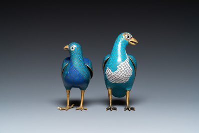 Deux bo&icirc;tes couvertes en forme de cailles en &eacute;maux cloisonn&eacute;s, Chine, Qing