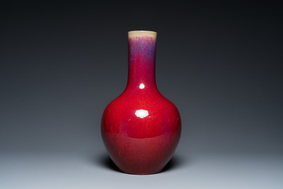 A Chinese flamb&eacute;-glazed bottle vase, 19th C.