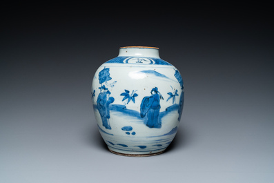 A Chinese blue and white jar, late Ming