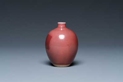 A small Chinese monochrome copper-red-glazed vase, Xuande mark, 19th C.
