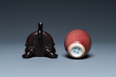 A small Chinese monochrome copper-red-glazed vase, Xuande mark, 19th C.