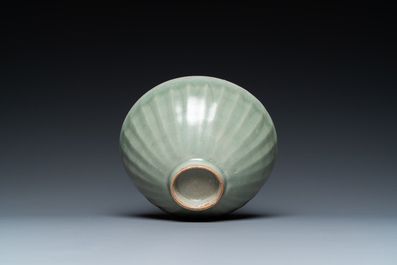 A Chinese Longquan celadon 'lotus' bowl and a dish, Song or later
