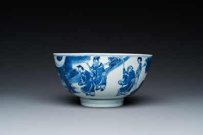 A Chinese blue and white 'immortals' bowl, Shen De Tang Bo Gu Zhi 慎德堂博古製 mark, Kangxi